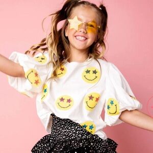 Queen of sparkles smiley face sequin top